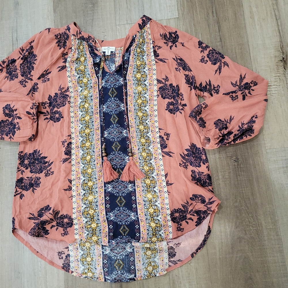 Pink Tie Front 3/4 Sleeve Blouse